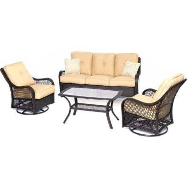 Almo Fulfillment Services Llc Hanover® Orleans 4 Piece All Weather Patio Set, Sahara Sand/French Roast ORLEANS4PCSW-B-TAN